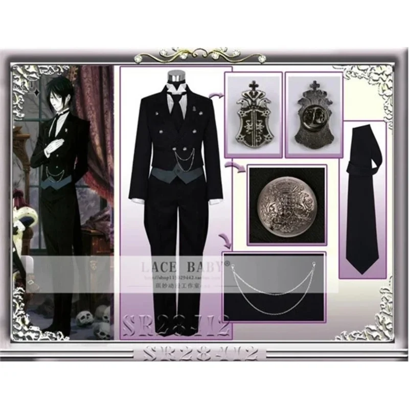 Anime Black Butler 2 Kuroshitsuji Sebastian Michaelis Cosplay Costume Unisex Uniform Halloween men women Cosplay  wig Shoes PA96