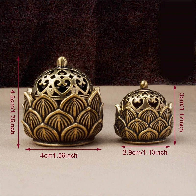 Decorative Incense Burner Retro Copper Small Lotus Incenser Holder Censer Desktop Coffee Table Ornament For Shop Office Home