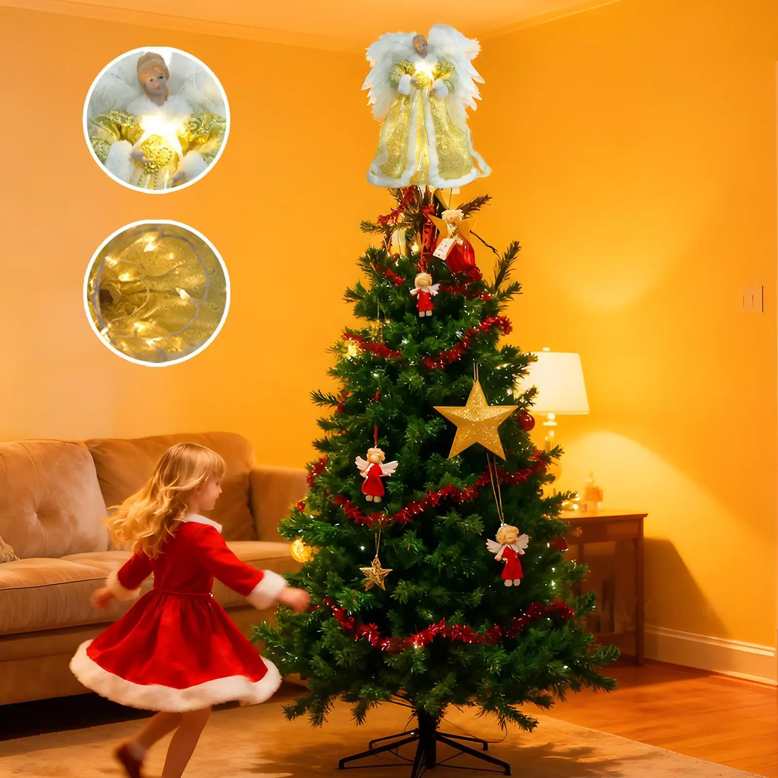 

Christmas Tree Topper Lighted LED Lighted Angel Figurine Festive Christmas Tree Tops Decor For Wedding Party Props Office New
