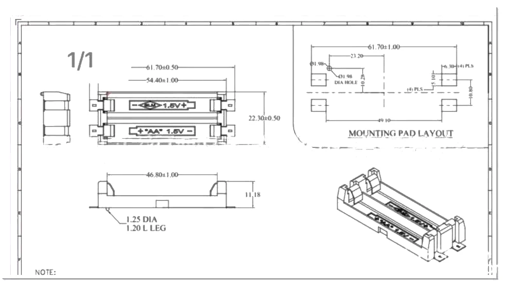 1/2 Slot AAA THM Durchgangsloch-Batteriehalter 7 # Batteriegehäuse mit Stiftkontakt, PA-Nylon, vergoldete Kontakte, DC 1,5 V, Batterie nicht enthalten – Detail 6