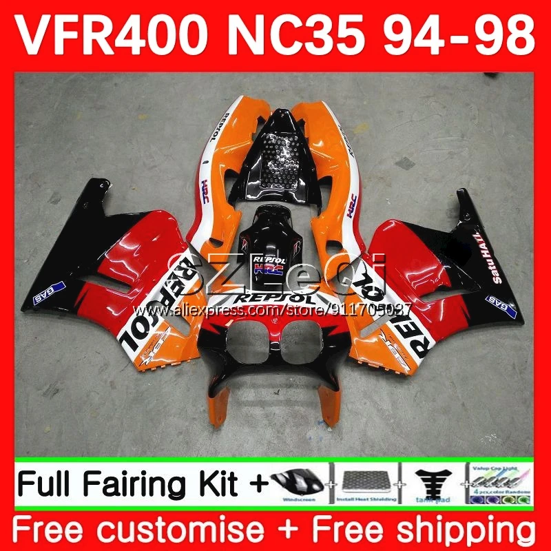 VFR400R For HONDA VFR400 RVF VFR 400 R RR 400R Repsol black 94 95 96 97 98 65No.5 RVF400R NC35 1994 1995 1996 1997 1998 Fairing