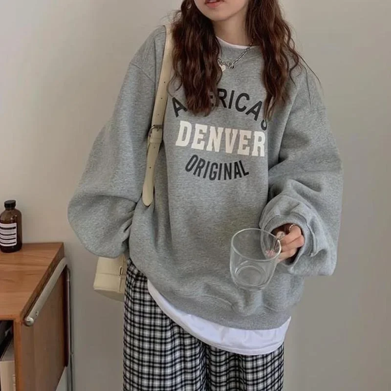 

Preppy Style Letter Pullovers Women New O-neck Lantern Sleeve Sweatshirts Spring Autumn Sport Baseball Pullover Chic Sweatshirts