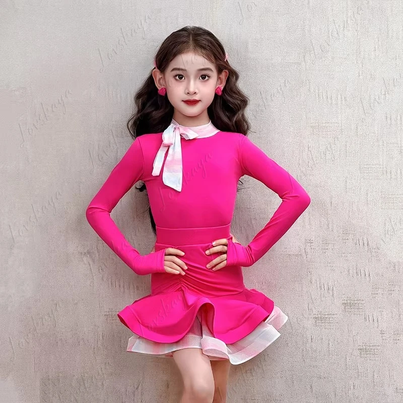 

Костюм для латинских танцев, тренировочный костюм, новый осенне-зимний тренировочный костюм для девочек с разрезом