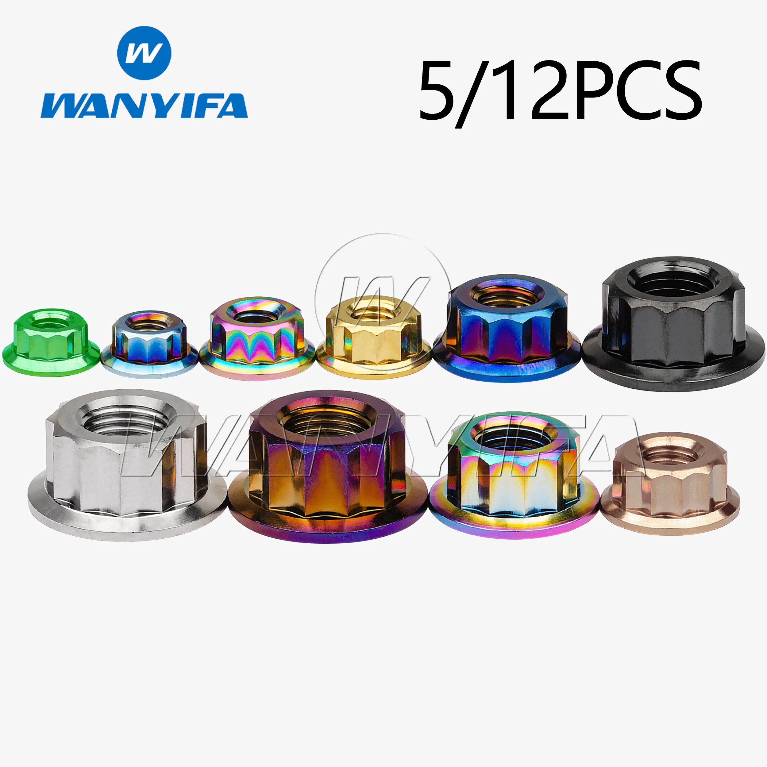 Wanyifa 5/12PCS Titanium Nuts M5, M6, M8, M10, M12 Outer Twelve With Flange Hot Sale Gold Burnt Blue Black