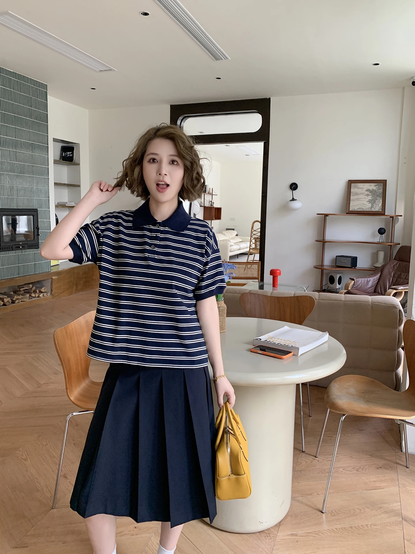 

Vintage Striped Neck Short Sleeve T-Shirt Women Loose Cotton Top Comfortable Breathable Casual Fashion Spring Summer