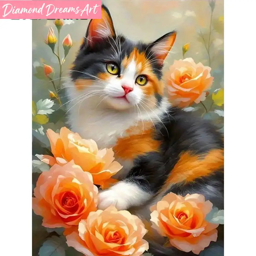 Rahmenloses, quadratisches, rundes Diamant-Mosaik, Katzen-Tierbild, Strass-Diamantmalerei, Blume, DIY, Neuankömmling, Dekoration für Zuhause