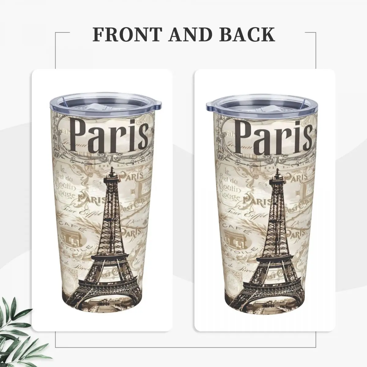 Paris E-Eiffel Towers Stainless Steel Tumbler Vintage Thermal Cups With Straws and Lid 20oz Car Mugs Cold and Hot Water Bottle