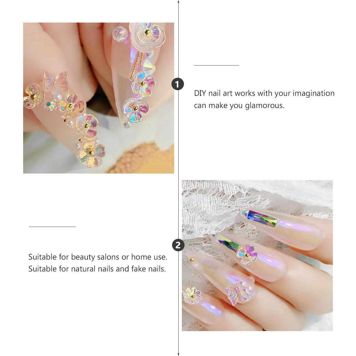 6 pezzi decorazioni per nail art forme miste paillettes glitterate colorate strass per unghie finte naturali design per manicure elegante