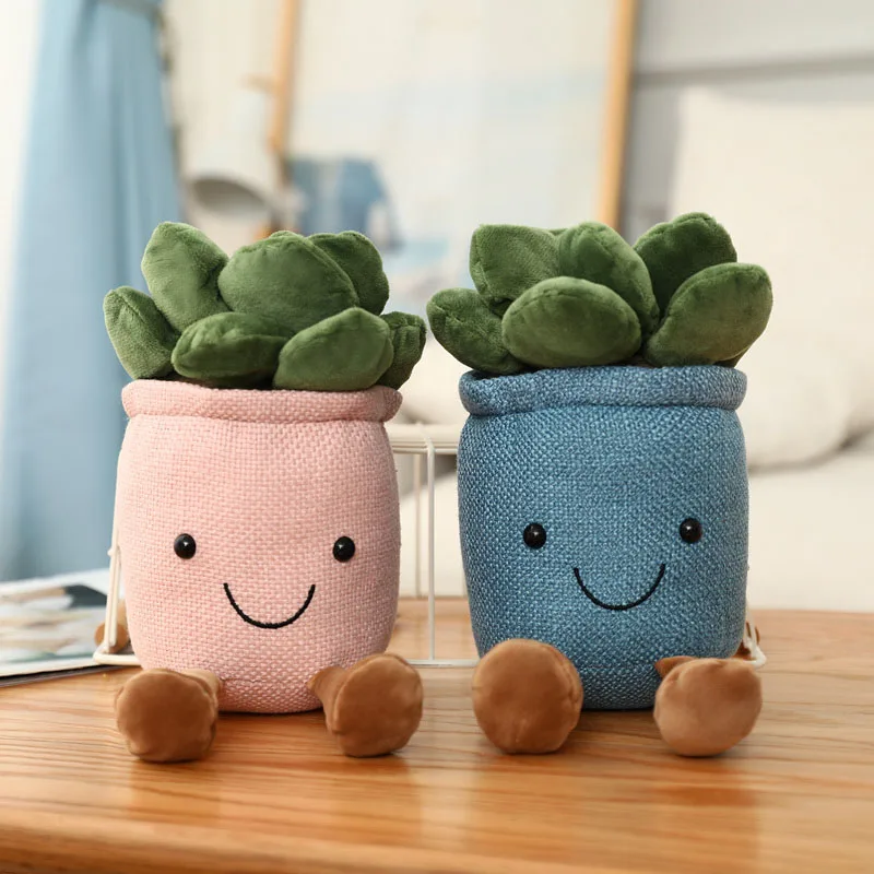 Simulazione Vaso di fiori Peluche Farcito Morbido Tulipano Fungo succulente Harebell Rosa Annouro Pianta con gambe Decorazione viso sorridente