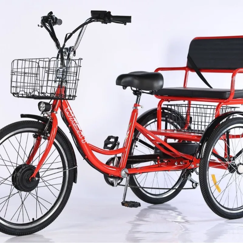 Triciclo com bateria de lítio de 20 polegadas, pedal de pneu de neve, triciclo de potência, freio a disco de pneu áspero