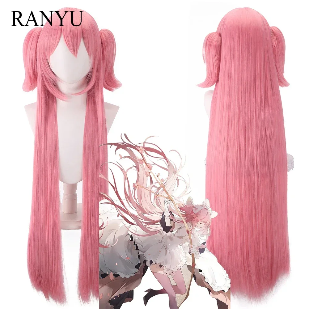 Ranyu feminino anime perucas sintéticas longas retas rosa cosplay cabelo resistente ao calor peruca para festa