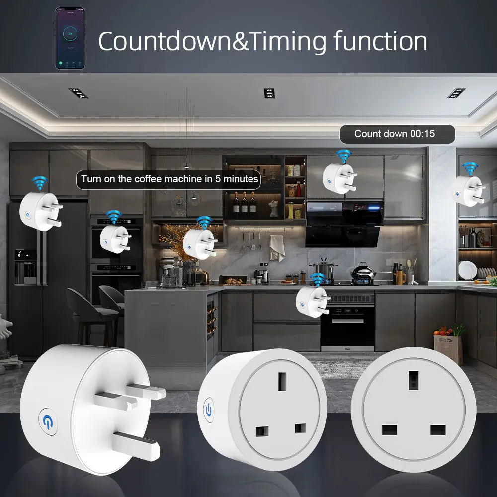 SIXWGH Tuya Wifi Smart Socket UK Plug Home Remote Intelligent Monitoring 16A Power Monitor for Google Home Alexa IP67 SDK