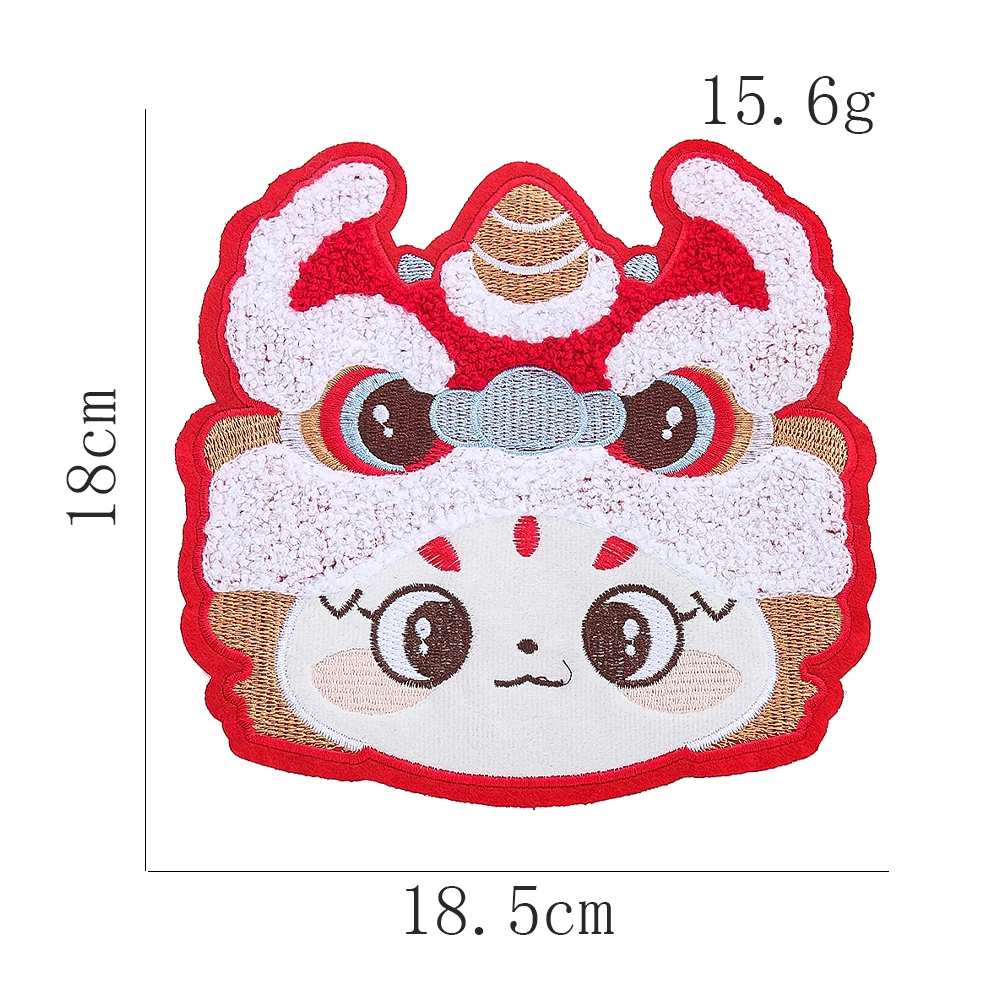 Cinese Lucky Lion Dragon Patch ricamo Applique cucire su emblema capodanno Decor vestiti abbigliamento forniture per cucire distintivo asciugamano