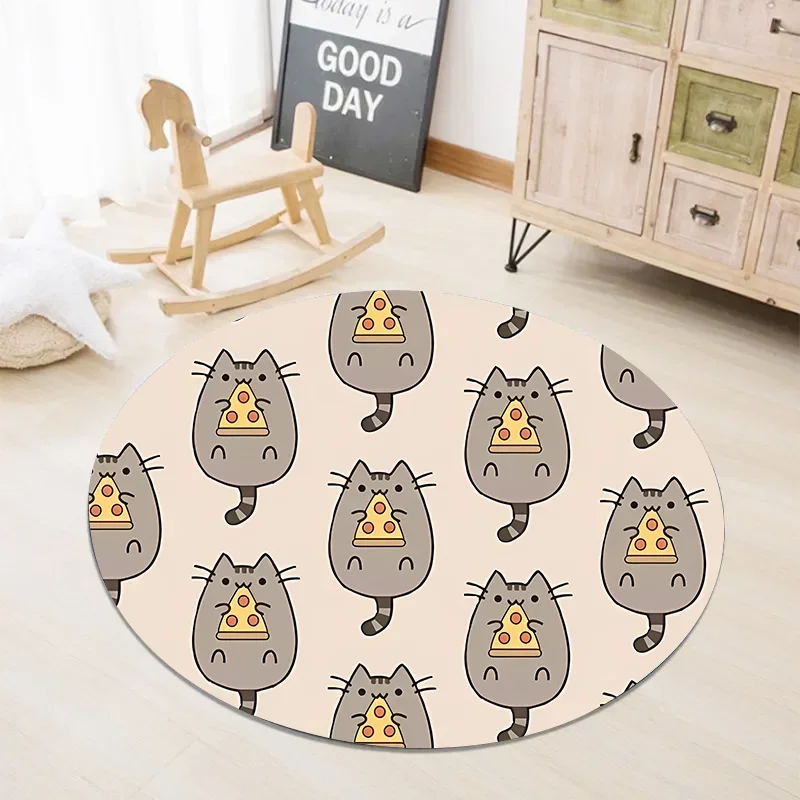 New Pusheen Cute Flannel Round Floor Mat Non-slip Carpet Cartoon Fat Cat Living Room Kitchen Bath Rug Home Decor Christmas Gifts