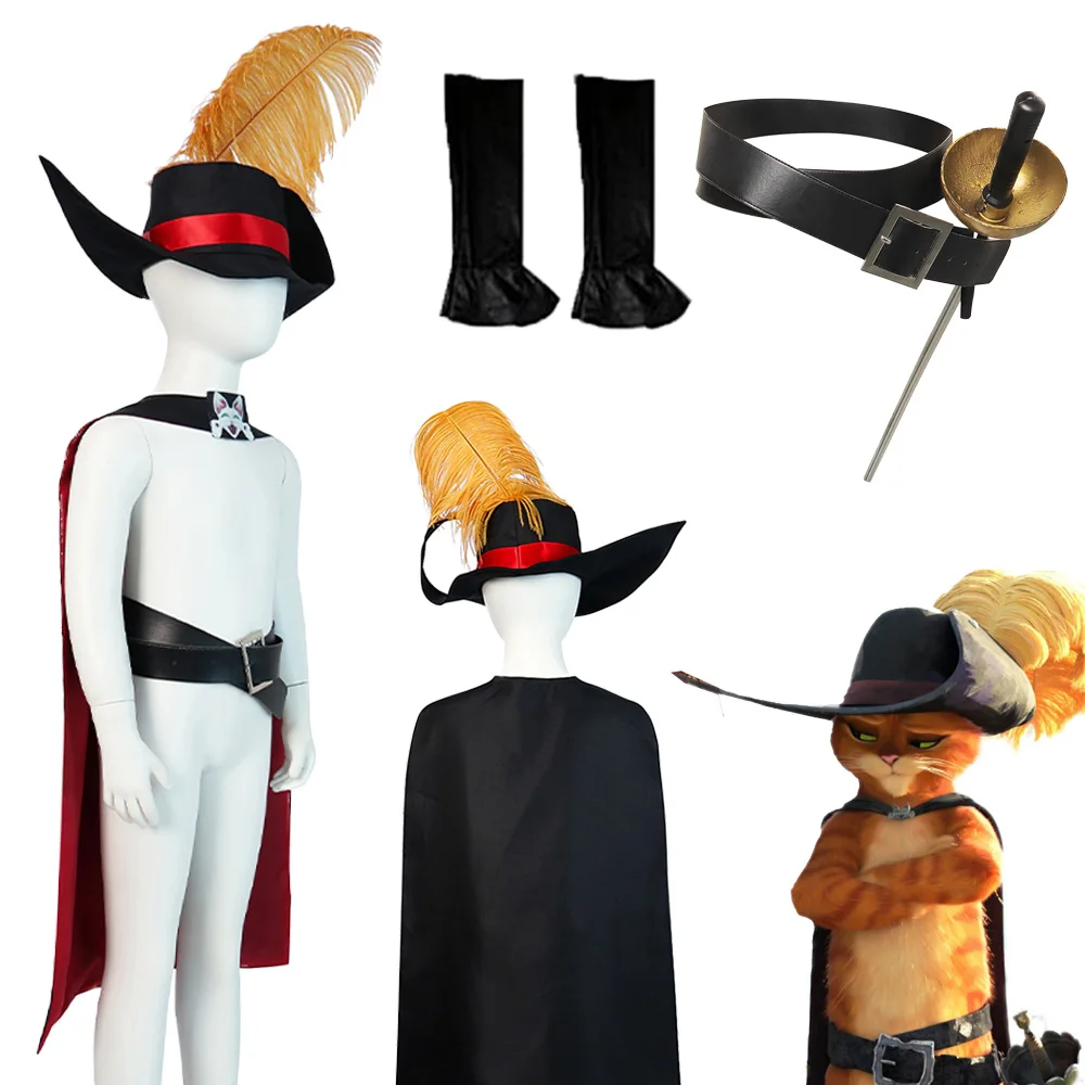 Fantasia dos desenhos animados gato em botas menino disfraz traje espadachim cosplay roupas 6 a 14 anos halloween carnaval festa pano