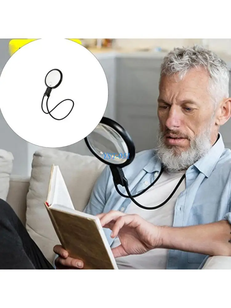 E15A Lightweight Neck Wear Magnifier Rechargeable Handheld Glass with LED