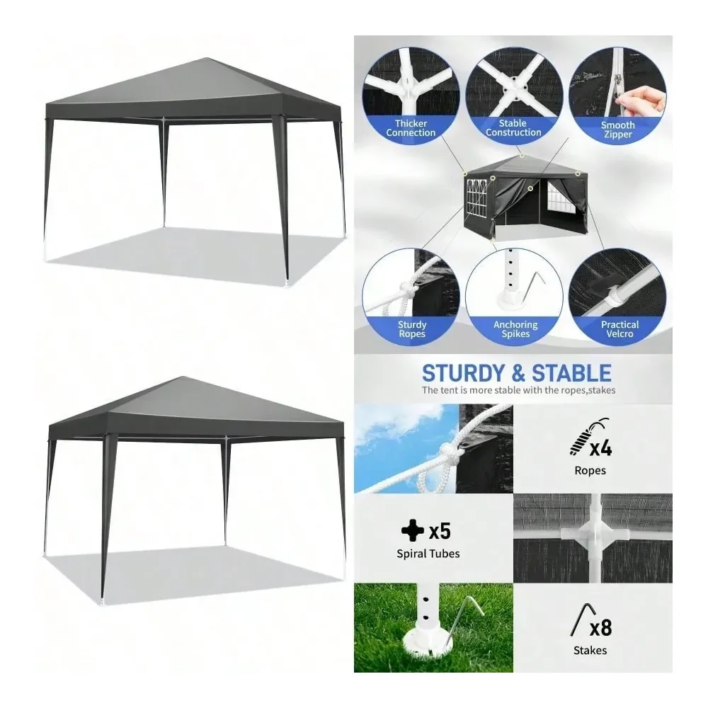 

Patio Gazebo Waterproof Outdoor Canopy Tent With 4 Walls For Outdoor Party Use In Beige And White Durable Polyester Fabric With