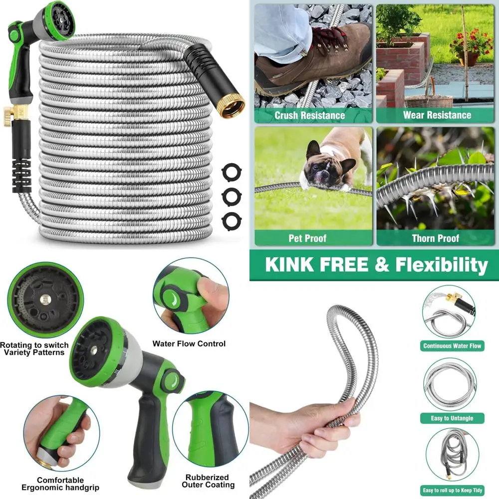 

Садовый шланг из нержавеющей стали — длиной 200 футов, прочный, гибкий, легкий, устойчивый к ударам и запутыванию, идеально подходит для полива