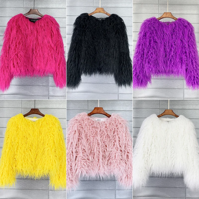 New Autumn Winter Warm Women Faux Fur Coat Loose Black White Pink Plush Coat Female Fur Jacket