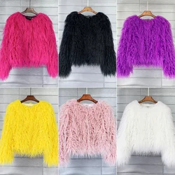 New Autumn Winter Warm Women Faux Fur Coat Loose Black White Pink Plush Coat Female Fur Jacket