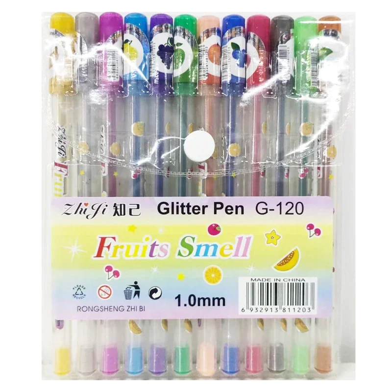 12Pcs/set Scented Glitter Colors Gel Pens Highlighter for School Office Adult Coloring Book Journals Drawing Art Markers Cute