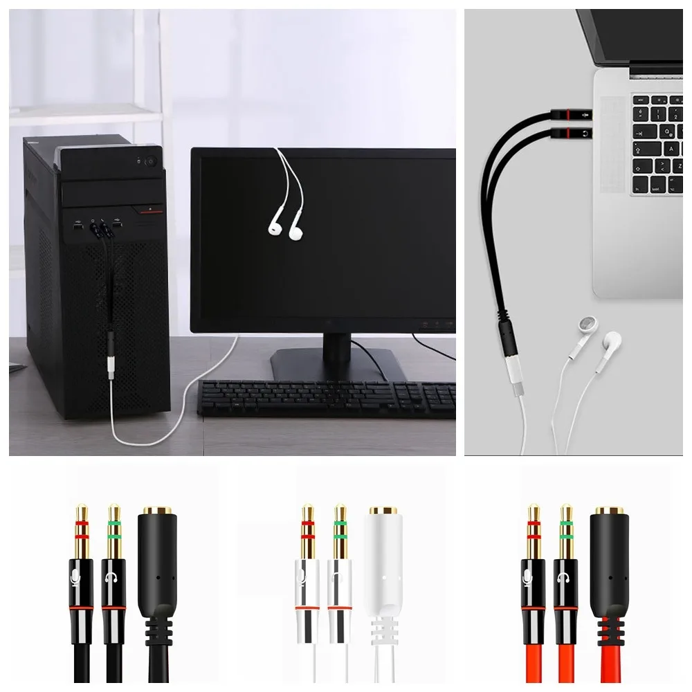 2 in 1 2 in 1 Audio Cable Converter 3.5mm Audio Splitter Cable Stereo Adapter Headphone Adapter Cable for Headset/Computer/Phone