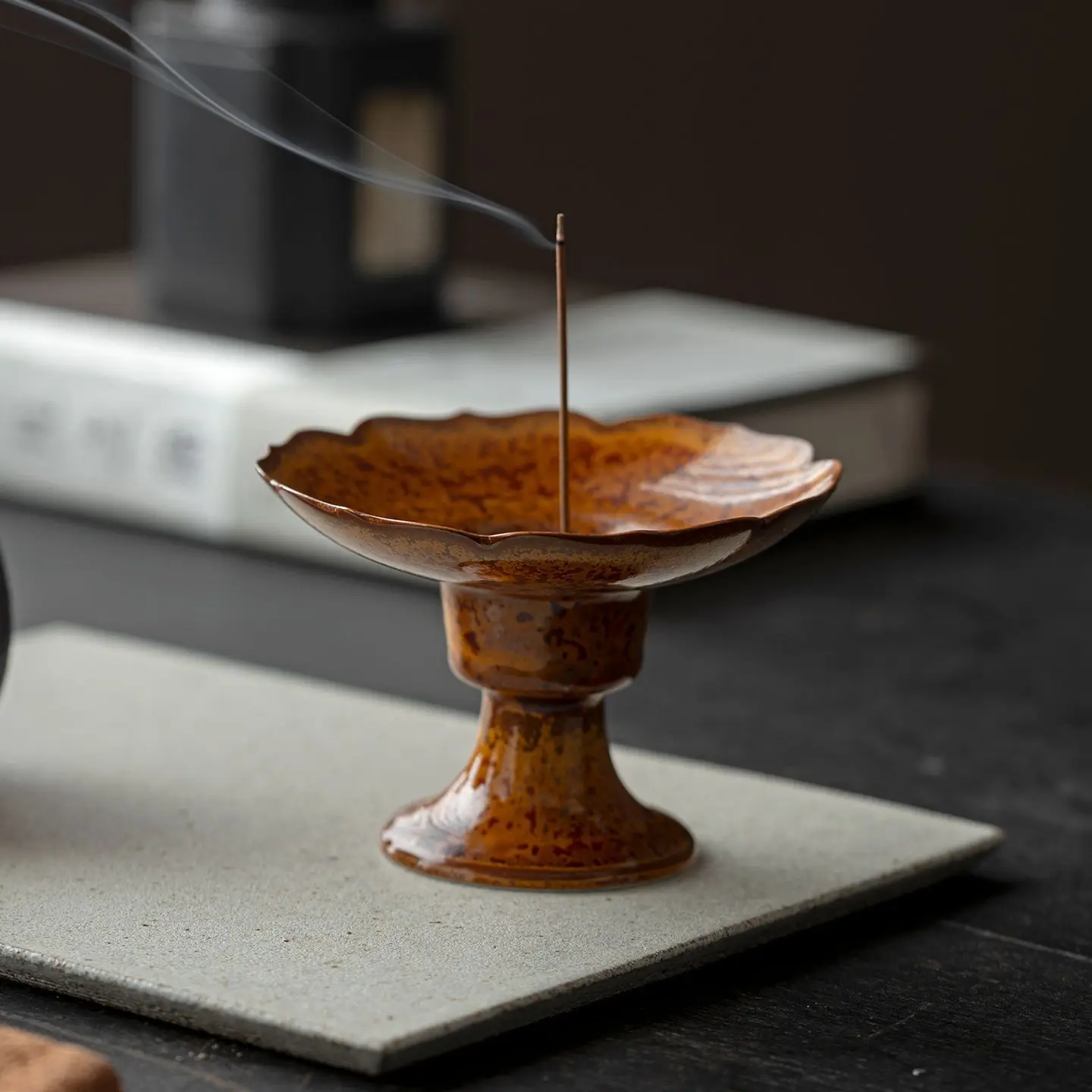HYS ceramic kiln change iron flower glaze high foot line incense burner anti-falling ash incense candle holder new Chinese