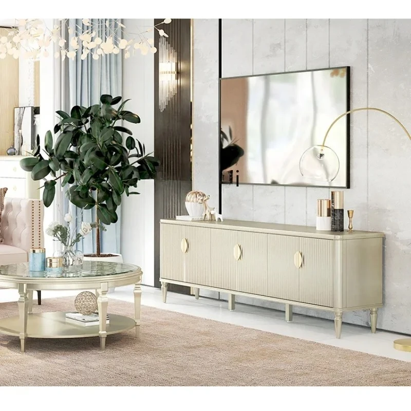 

C American Light Luxury Solid Wood TV Cabinet Modern French Simplicity Coffee Table TV Stand Living Room Furniture Locker