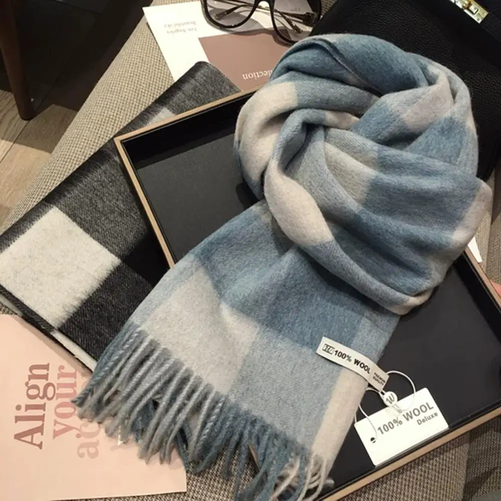 

Роскошный зимний шарф из 100% шерсти, женский клетчатый кашемировый шарф, шаль, теплая пашмина, женская теплая шаль, мягкие шарфы Bufanda, женские подарки