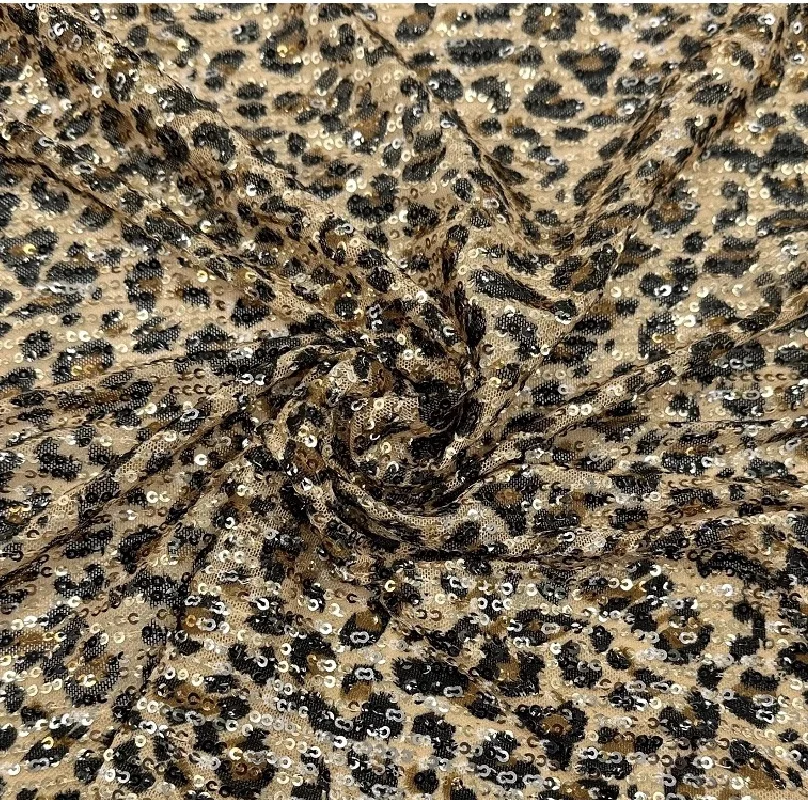 

Semi Transparent Glossy Drape Yellow Leopard Print Three-Dimensional Sequin Tassel Mesh Embroidery Fabric, Fashion Dress Fabric