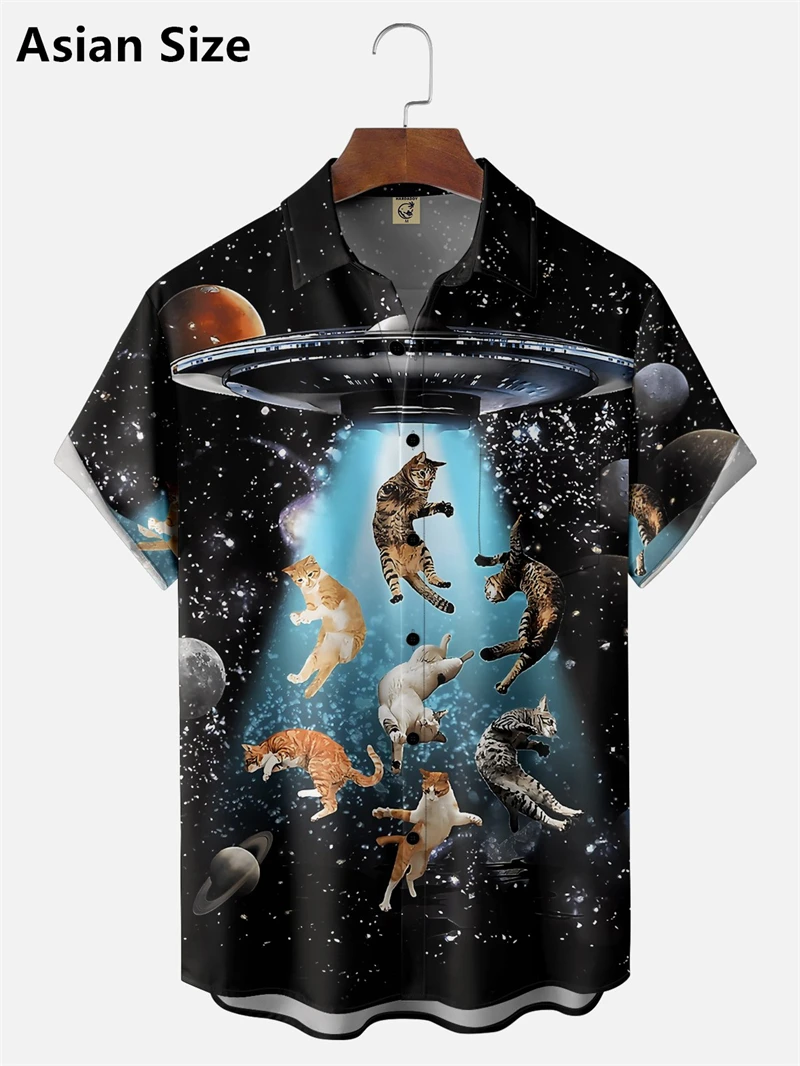 Summer New Men Hawaiian Shirt UFO Alien Graphic Printing Hawaii Summer Shirts Fashion Beach Short Sleeve Button Up Women Blouse