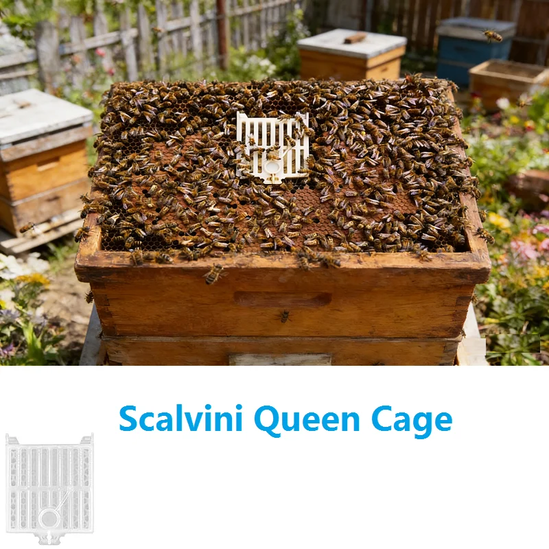 Scalvini Queen Cage Queen Bee Transport Cages Bee Post Cage with Comb Fundation Sheet Queen Bee Catcher Cage Beekeeping Tools