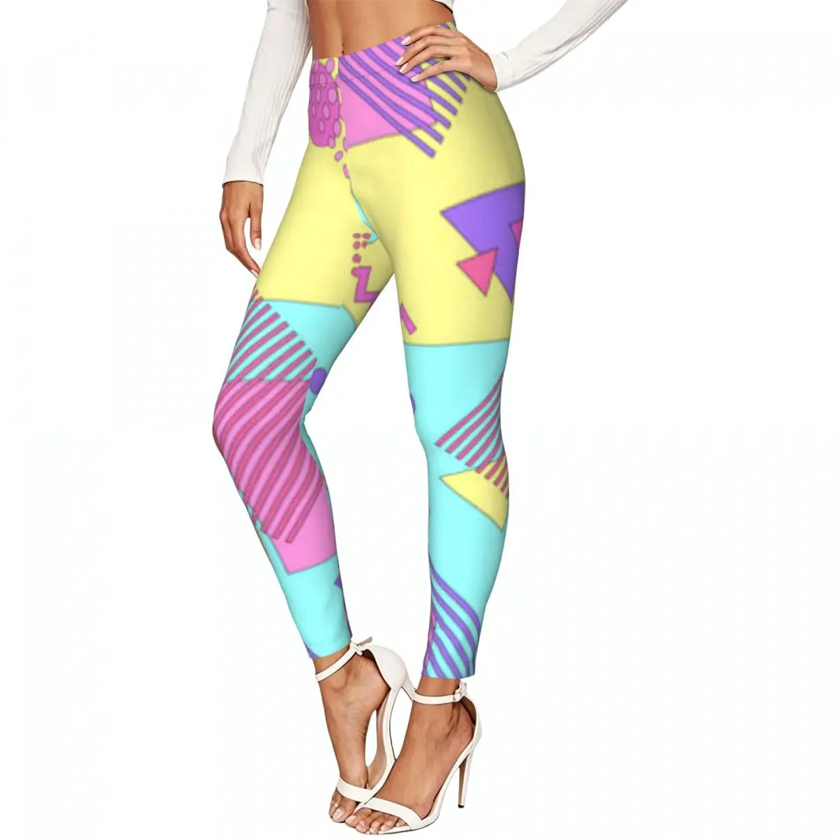Geometric 80s Memphis Style Women Stretchy Leggings High Elastic Comfortable Fitness Yoga Pants