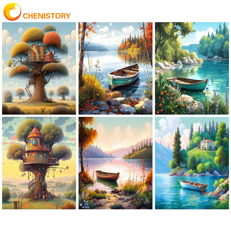 

CHENISTORY Paint By Numbers Frameless Picture By Numbers Tree Paint Scenery Painting Numbers For Home Decor Unique gift