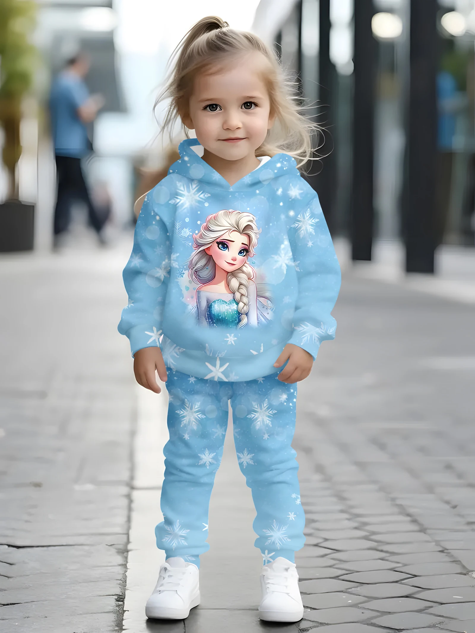 

Trendy Kids' Elsa + Mickey + Stitch + Winnie the Pooh Brand Hooded Set, Children's Sweatshirt and Sweatpants Two-Piece Set, Cartoon Style for Spring and Autumn Wear