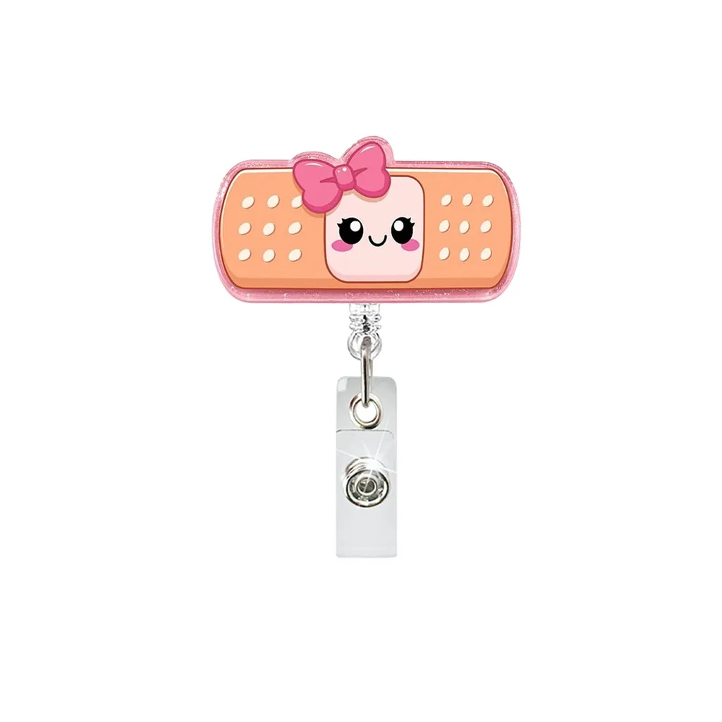 Nurse Badge Reel Cartoon  Theme Badge Reel Glitter Acrylic Badge Reel Retractable For Hospital Name Tags Access Cards