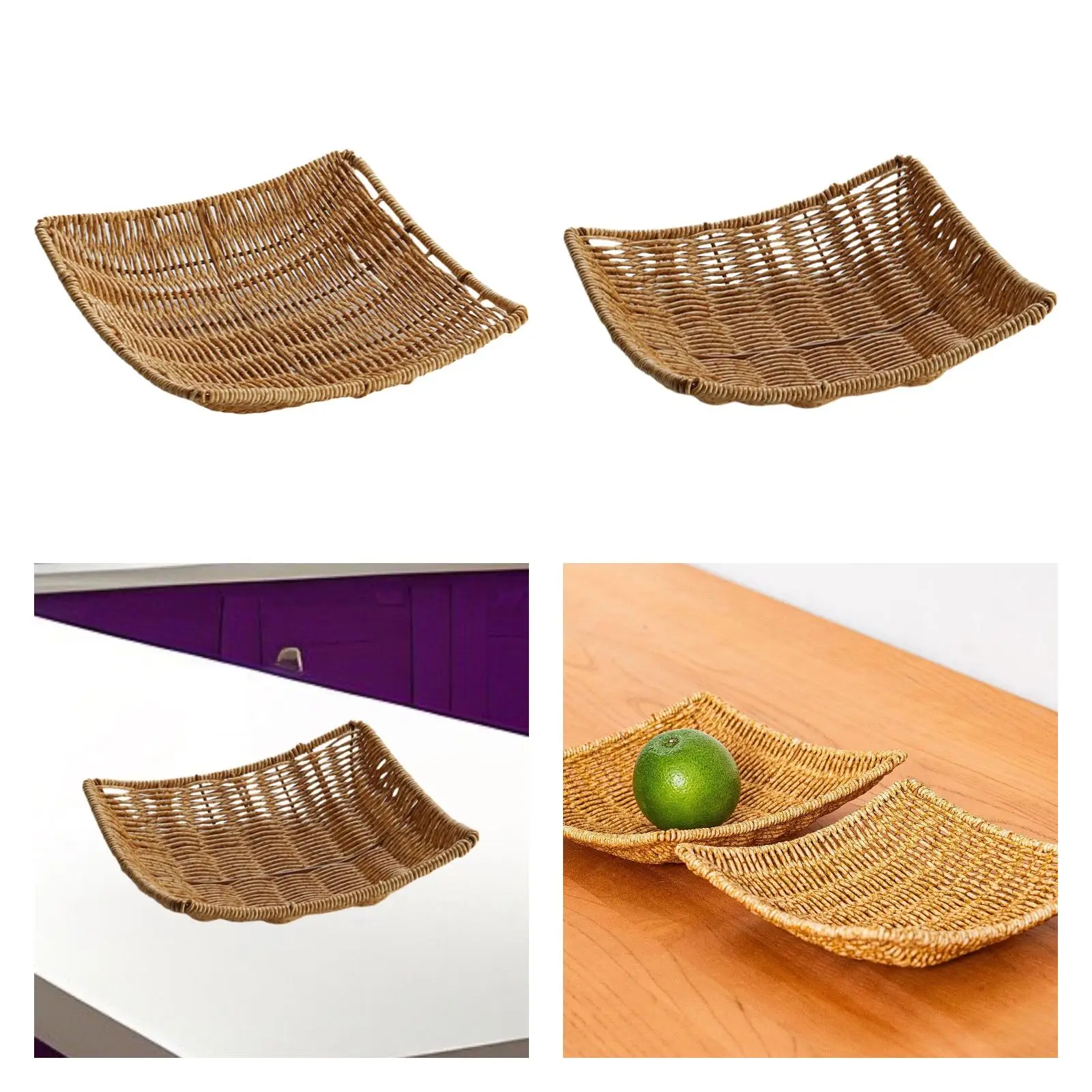 Woven Fruit Basket Multifunction Easy to Carry & Store Bread Candy Tray Food Serving Basket for Hotel Restaurant Home Use