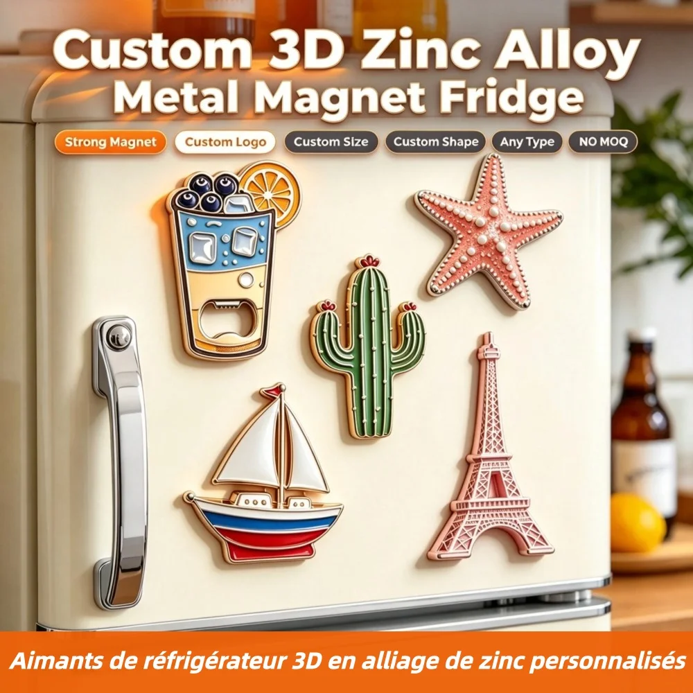 Custom Logo Metal Fridge Magnets Embossed 3D Aluminum Custom Durable Fridge Magnet Strong Magnetic Suction Refrigerator Magnet