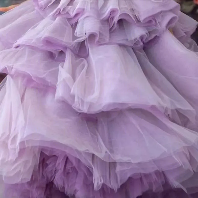 Baby Girls Very Elegant Party Ball Gown Toddler Girls Puffy Lush Cocktail Banquet Prom Dress Long Tutu Princess Dresses Purple