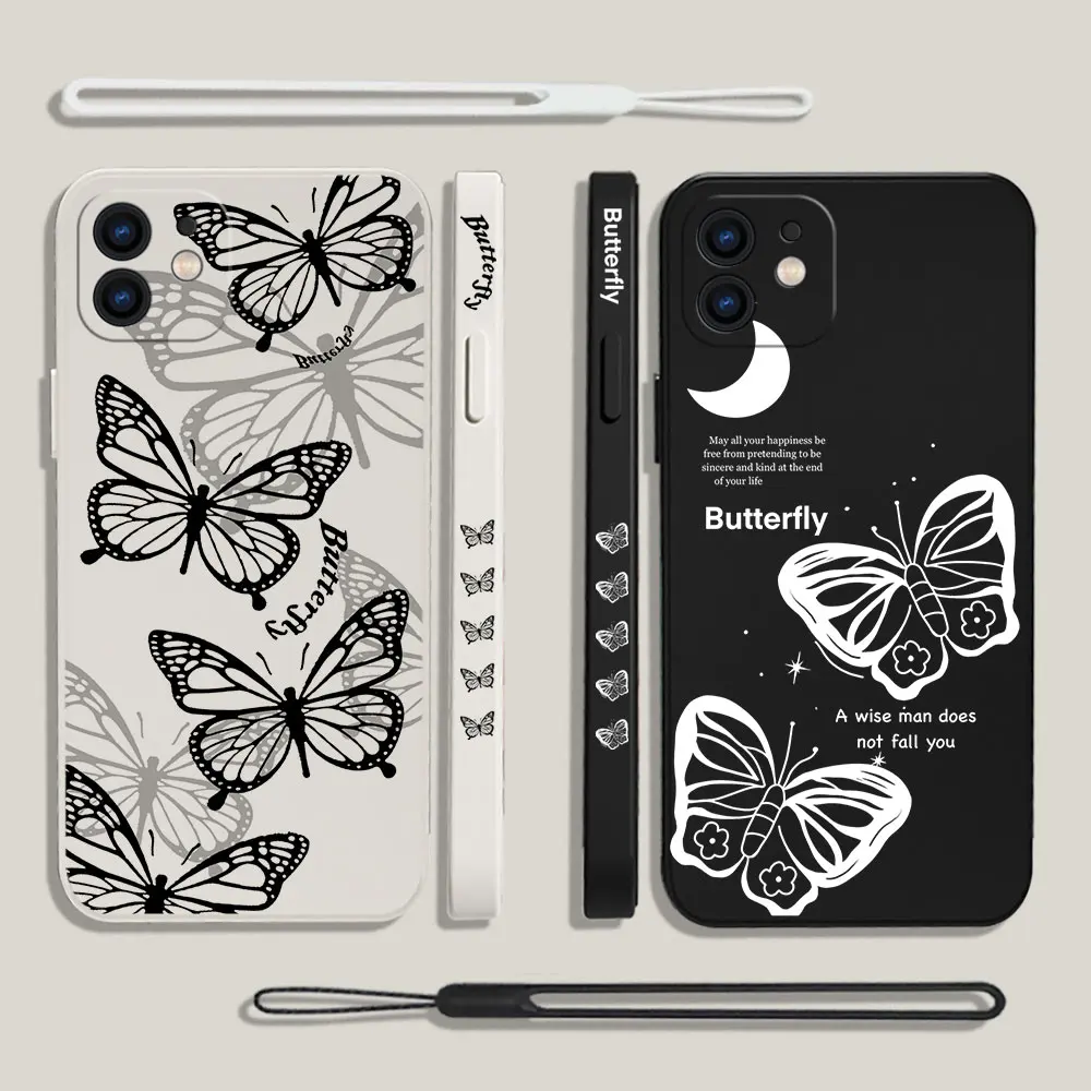 

Cute Black White Butterfly Phone Case For Xiaomi Redmi 12C 10 10C 10A 9 9T 9A A1 K30 K40 Pro Plus 4G 5G Liquid Silicone Cover