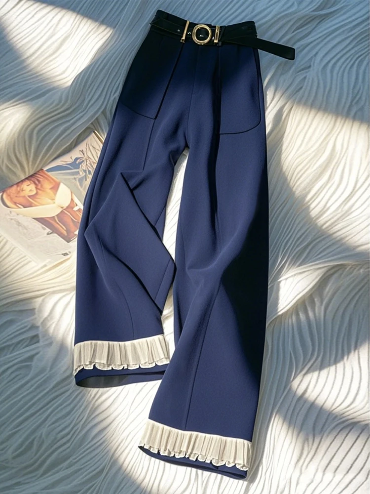 

Свободные брюки с кружевными вставками и широкими штанинами для женщин, повседневные, прямого кроя, весна-осень, новинка, модная сенсация, комфортные брюки