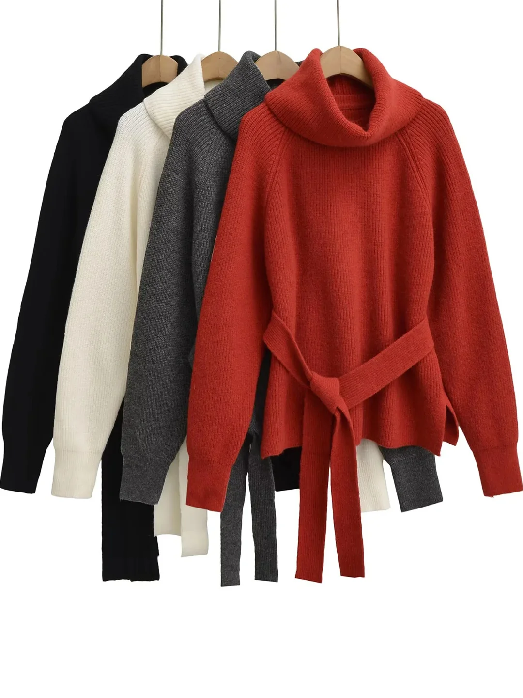 

Women's Loose Knitted Sweater Side Slit Casual Long Sve High Ne Elastic Elastici Regular Length Color Tee Piec...