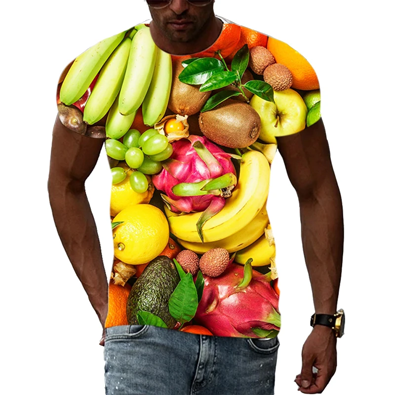 Fun Fruit Fresh Summer Fashion Original 3D Harajuku Printing Personality Men And Women Hip-Hop Short-Sleeved Round Neck T-shirt