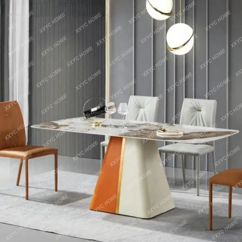 

Hh2cc2 light luxury rock slab dining table and chair combination rectangular modern simple minimalist household