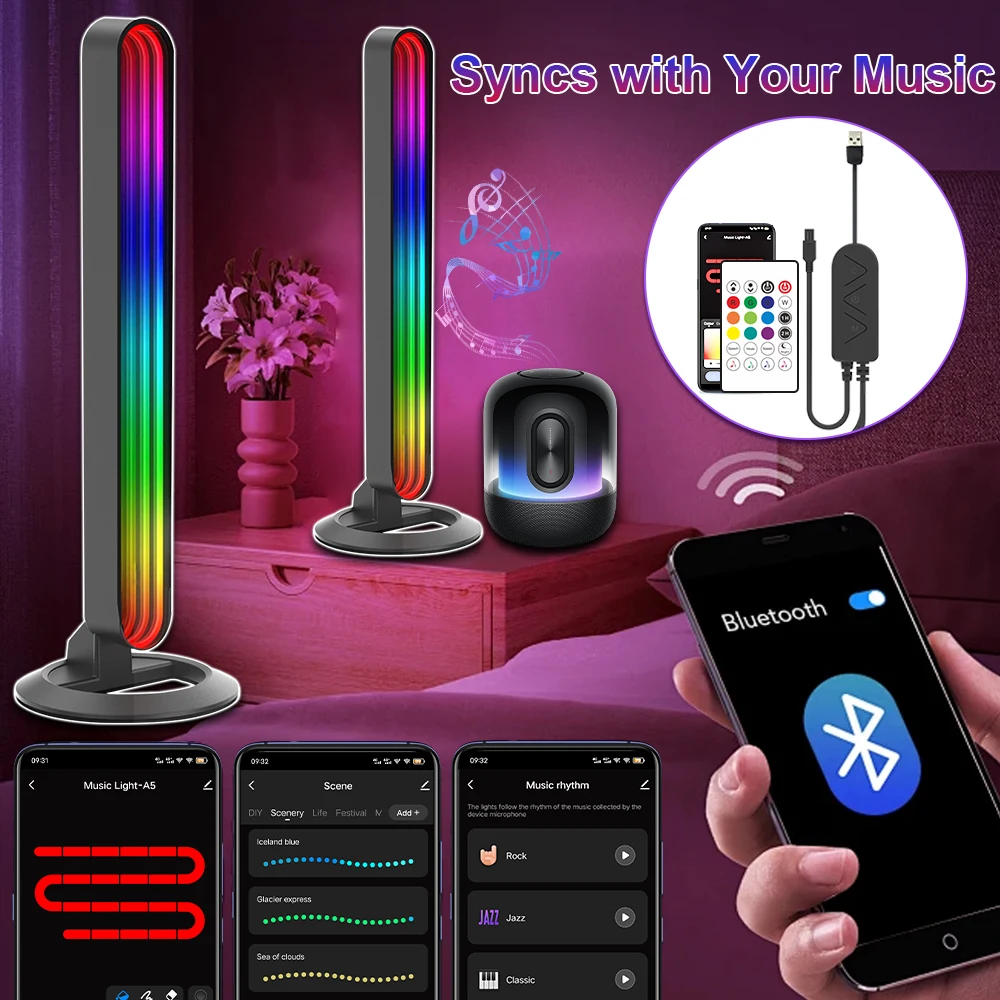 Smart RGB LED Light Bar with Music Sync App Control Lightbar for Gaming Room Bedroom Decor Mirror Light for Alexa Google Home - view 6