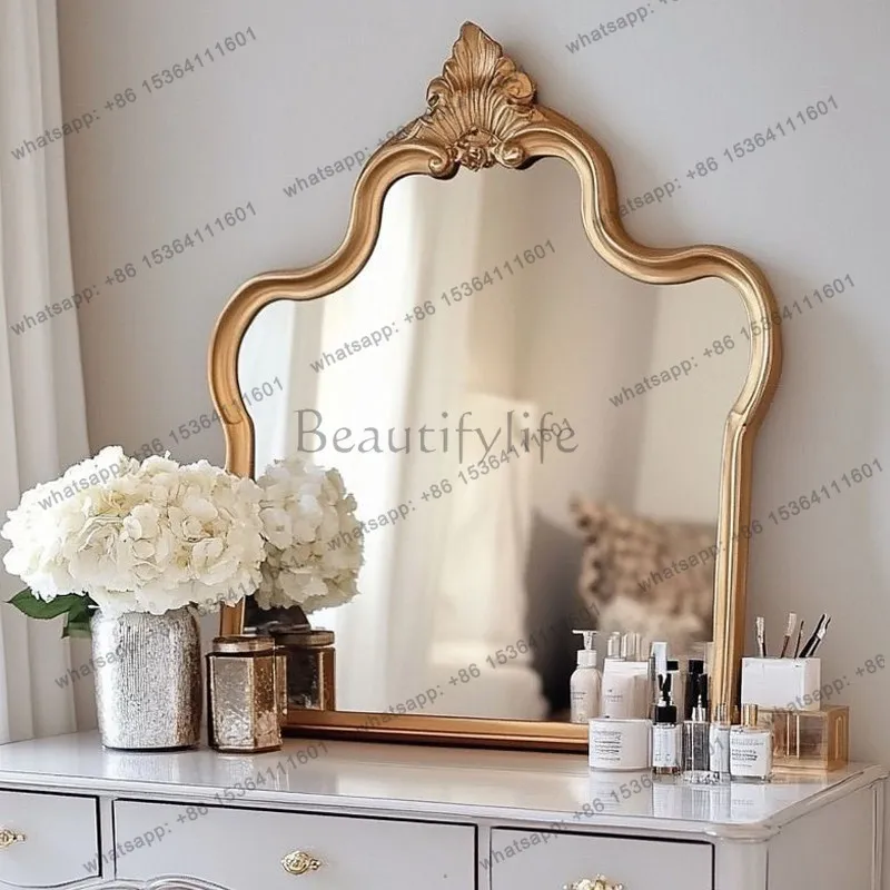 

French light luxury high-end girls bedroom dressing mirror household background wall decorative mirror