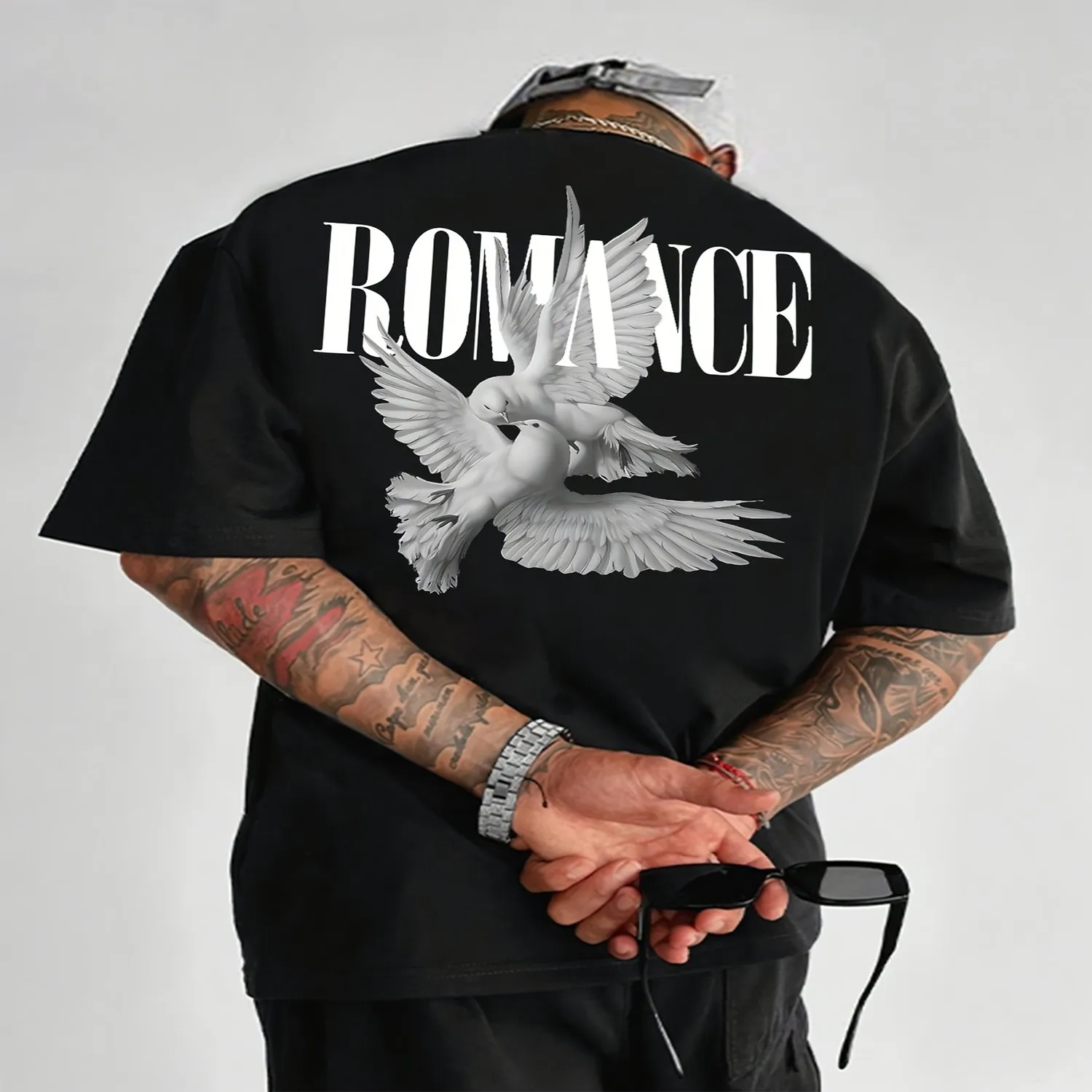 Men's Dove Letter Graphic Print Crew Neck T-Shirt, Summer Casual Short Sleeve Funny Shirt, Cute Tee,