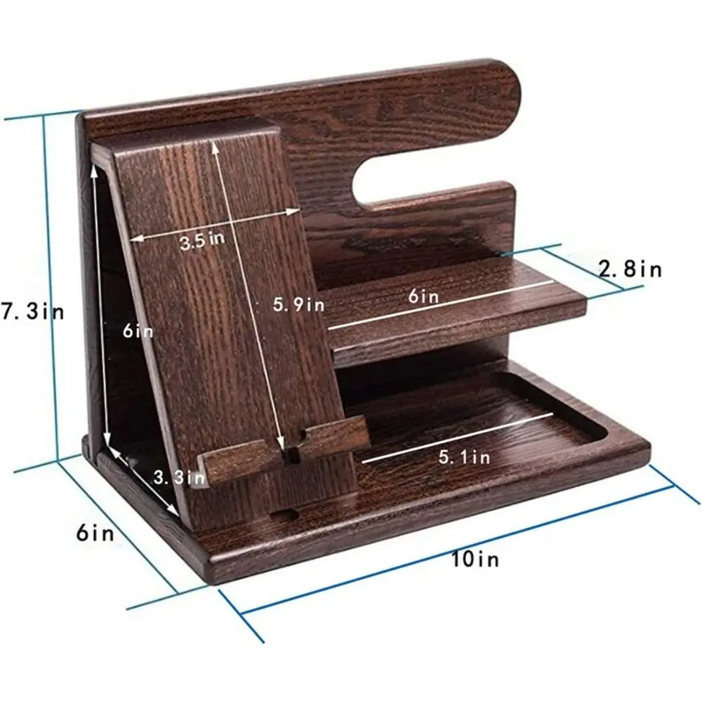 Solid Wood Charging Phone Holder Space Saving Detachable Watch Organizer Stable Groove Design Phone Docking Station