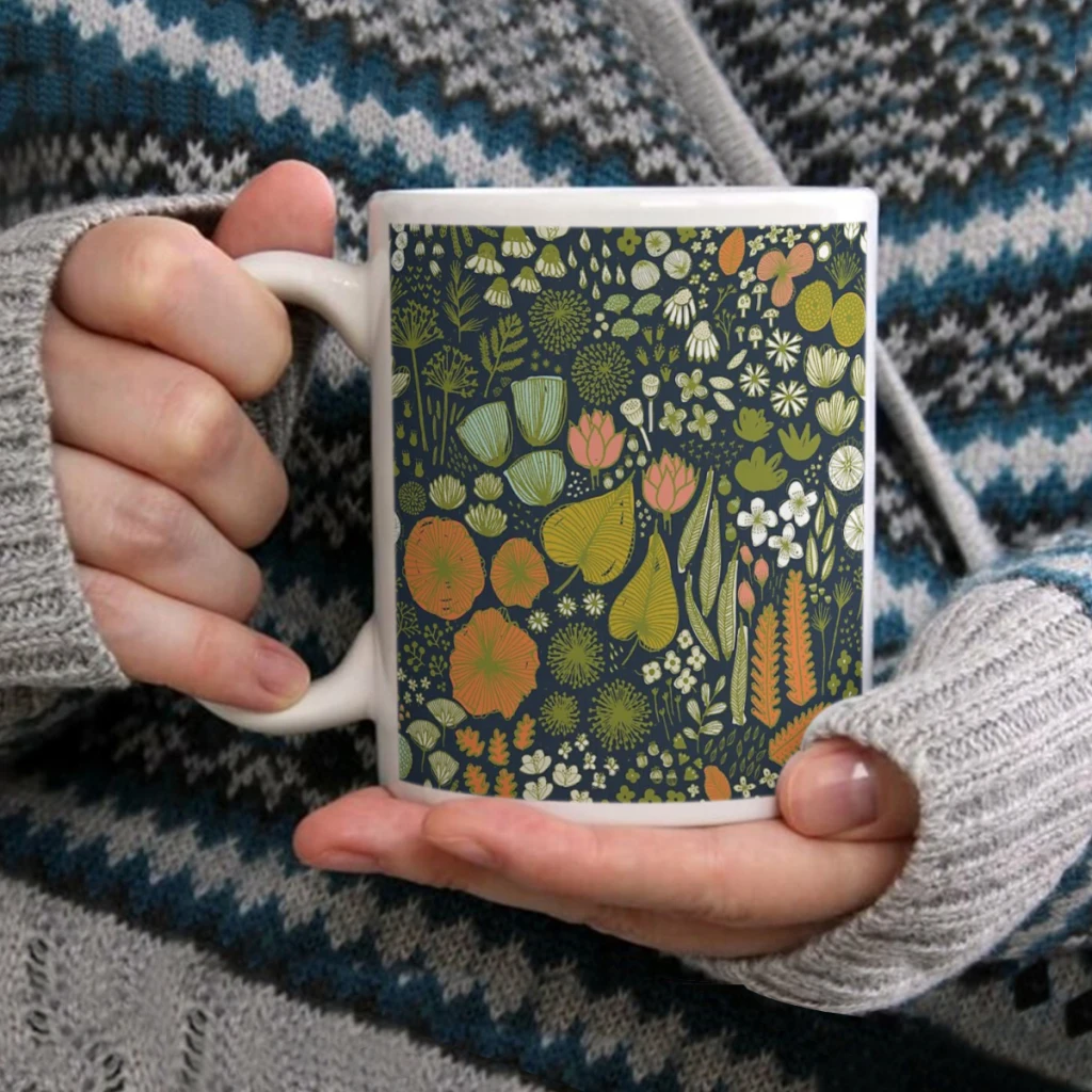 

Botanical Sketchbook M+M Navy by FriztinCoffee Mug Tea Cup 11oz Coffee Cup Funny Birthday Ceramic Mug Personalized Cup