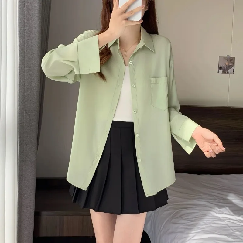 

Женская белая шифоновая рубашка большого размера, свободная посадка на пуговицах спереди, повседневная офисная повседневная блузка